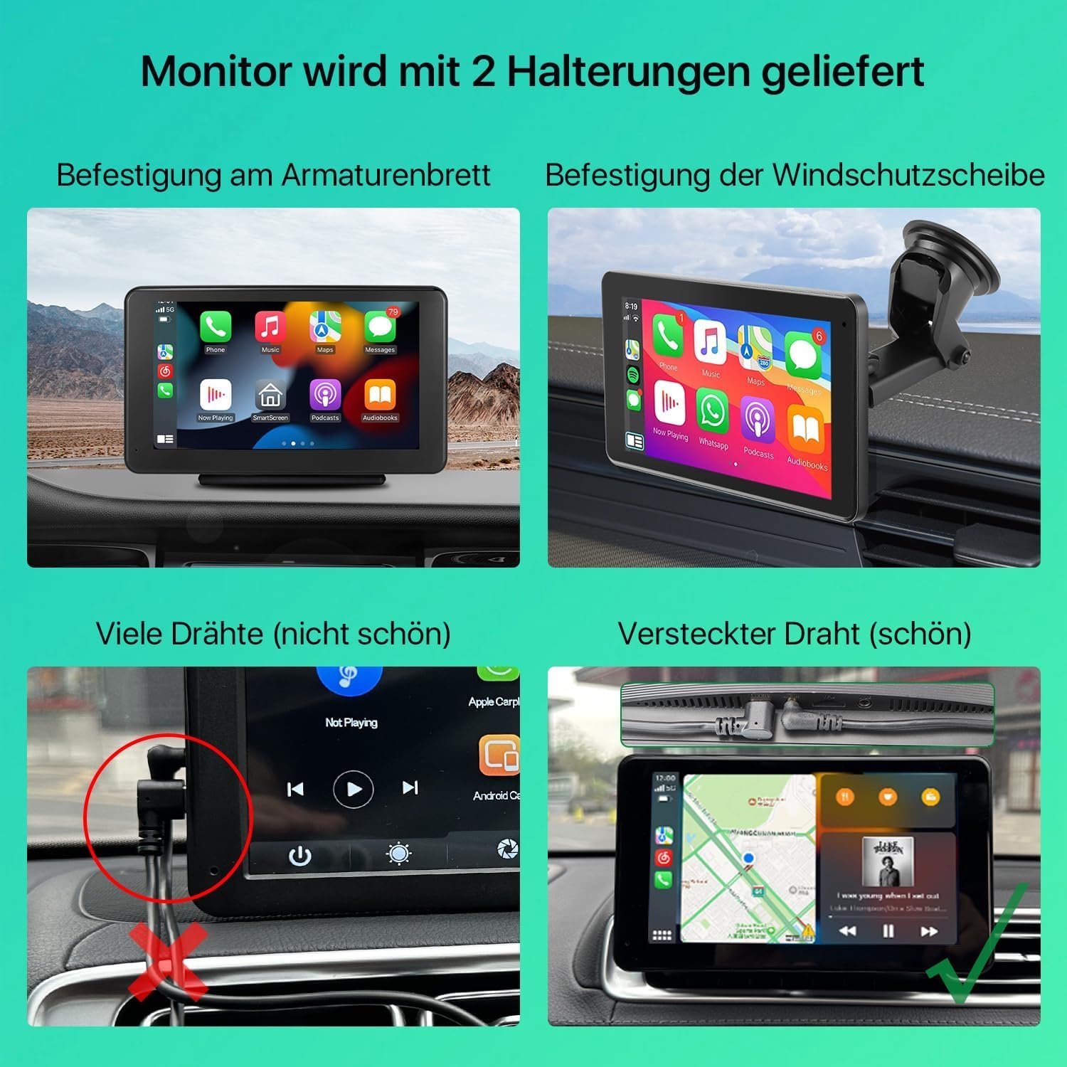 Автомагнітола GREENAUTO / 7" / Сенсорна / Apple CarPlay / Android Auto / Bluetooth / WI-FI / GPS / USB / AUX / TF slot, фото №4