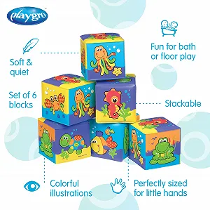 Игрушка Playgro Кубики Мягкие 0181170 6 штук Лиловый/Синий synthetic.ua - Фото 1