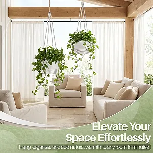 Подвесная корзина макраме Flexzion Хлопковая веревка 50,8 см до 17,8 см Бежевый synthetic.ua - Фото 1