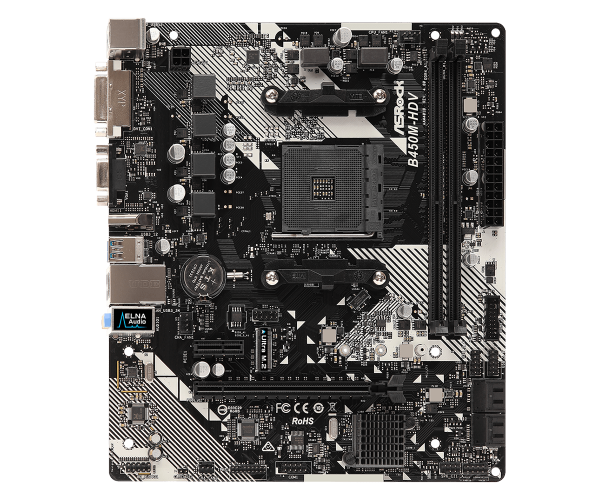 Мат плата AM4 B450 AsRock B450M-HDV R4.0, 2xDDR4 Int Video CPU 4xSATA3 1xM.2, 1xPCI-E 16x 3.0, 1x 2.0, ALC887 RTL8111H 6xUSB3.1/4xUSB2.0, VGA/DVI-D/HDMI mATX, фото №2
