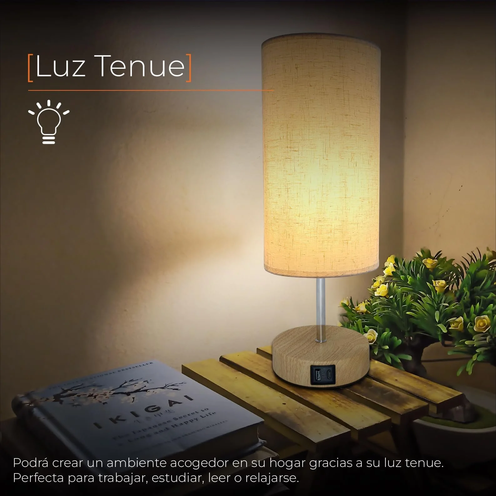 Настільна лампа LED ATOMANT Touch Dimmable USB A+C 3 рівні яскравості Бежевий, фото №6