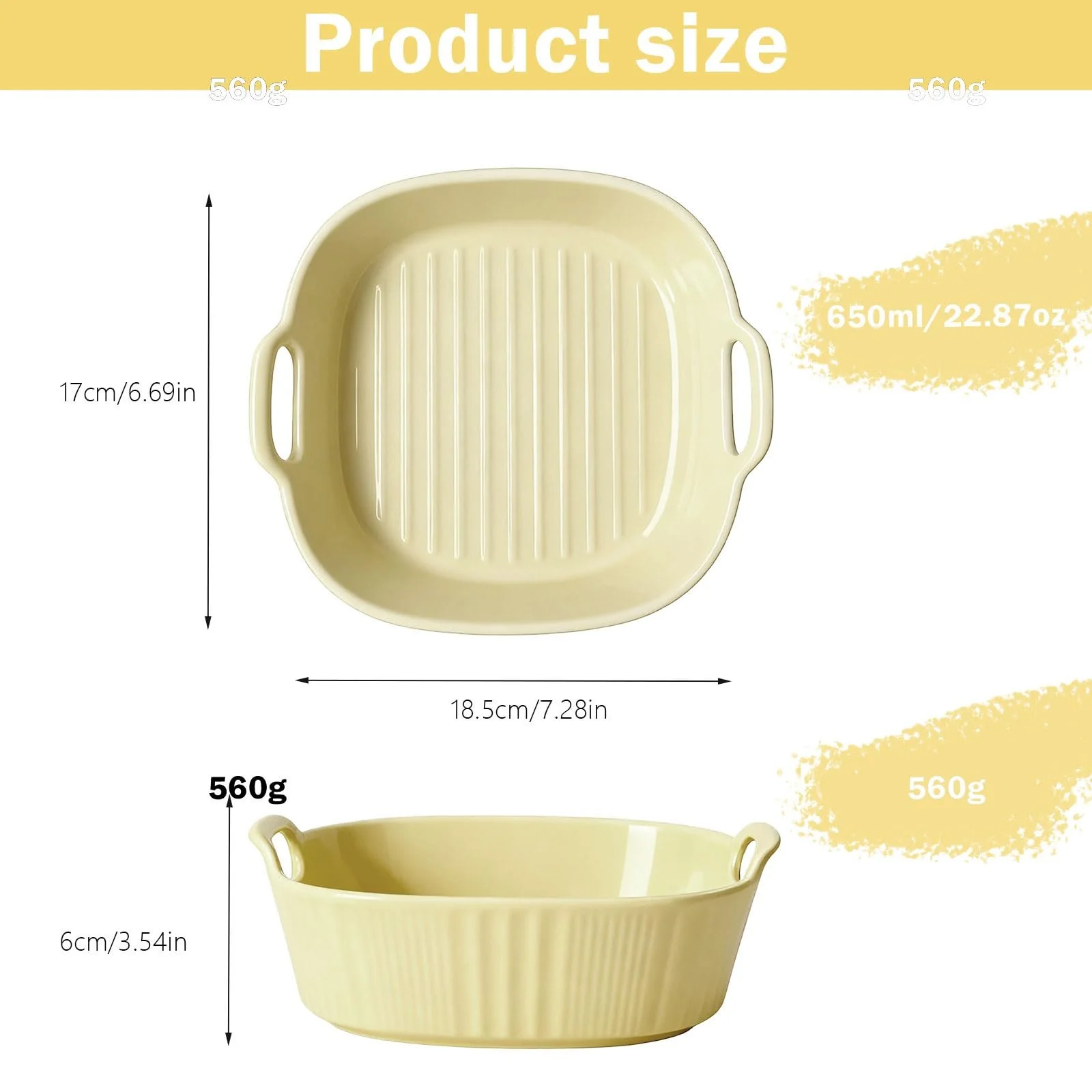 Форма для выпечки керамическая прямоугольная для лазаньи с ручками 23.8 x 13.2 x 5.2 см, фото №2