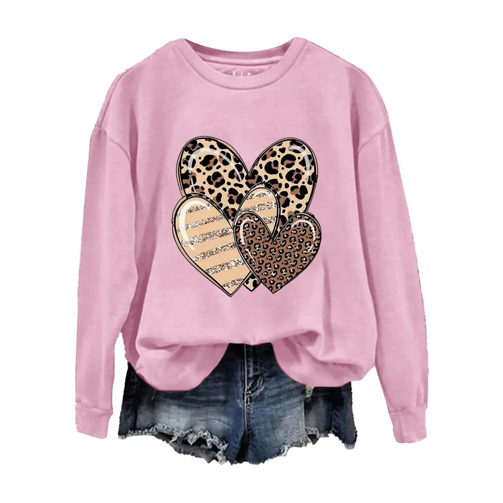 Женский свитшот ко Дню святого Валентина с рисунком сердца и леденца, повседневная кофта с длинными рукавами и круглым вырезом 4 1, фото №1