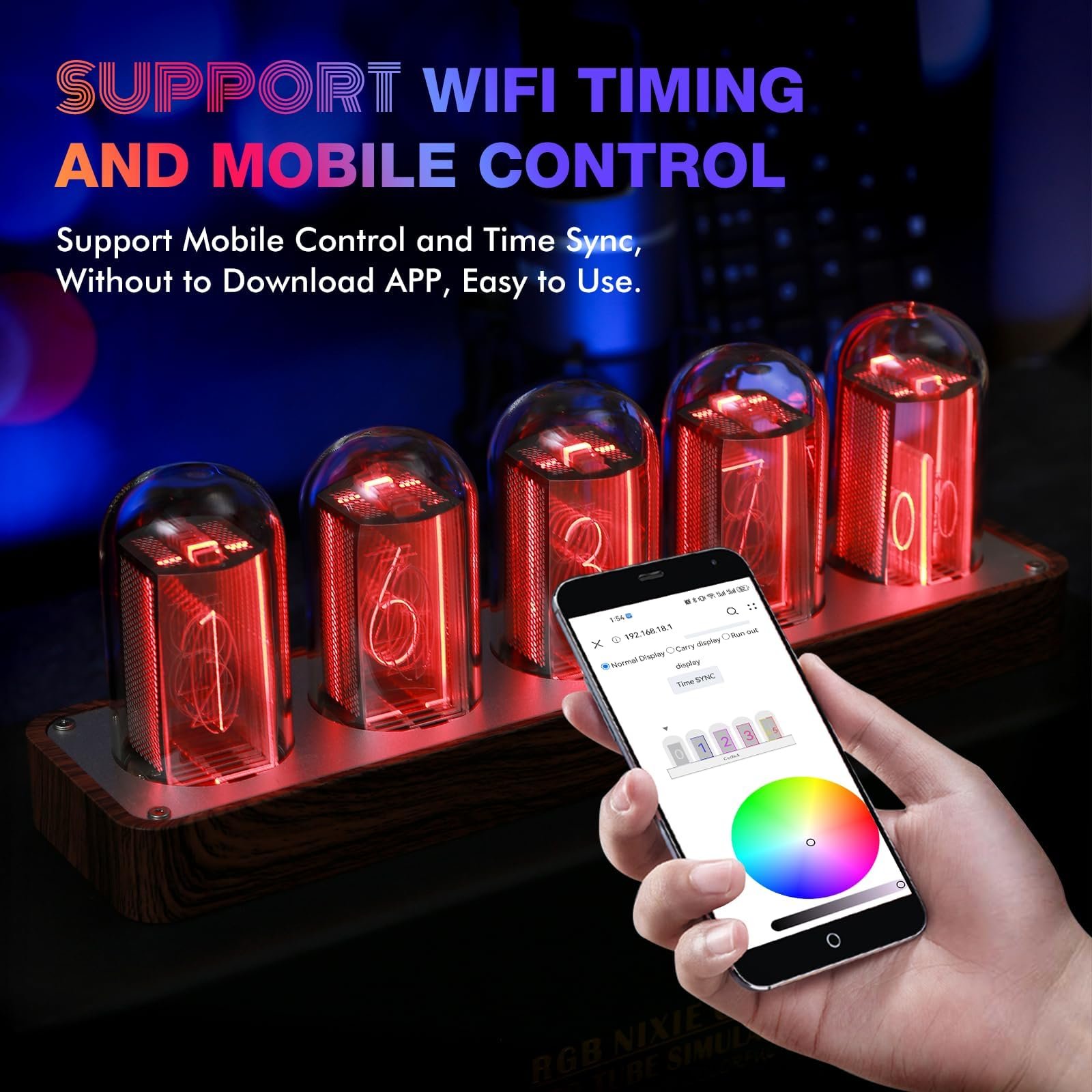 Годинник LED Nixie ClocTeck, Цифровий годинник Nixie Tube, Годинник Nixie Tube, WiFi синхронізація, Будильник, Формат 12/24 години, фото №4