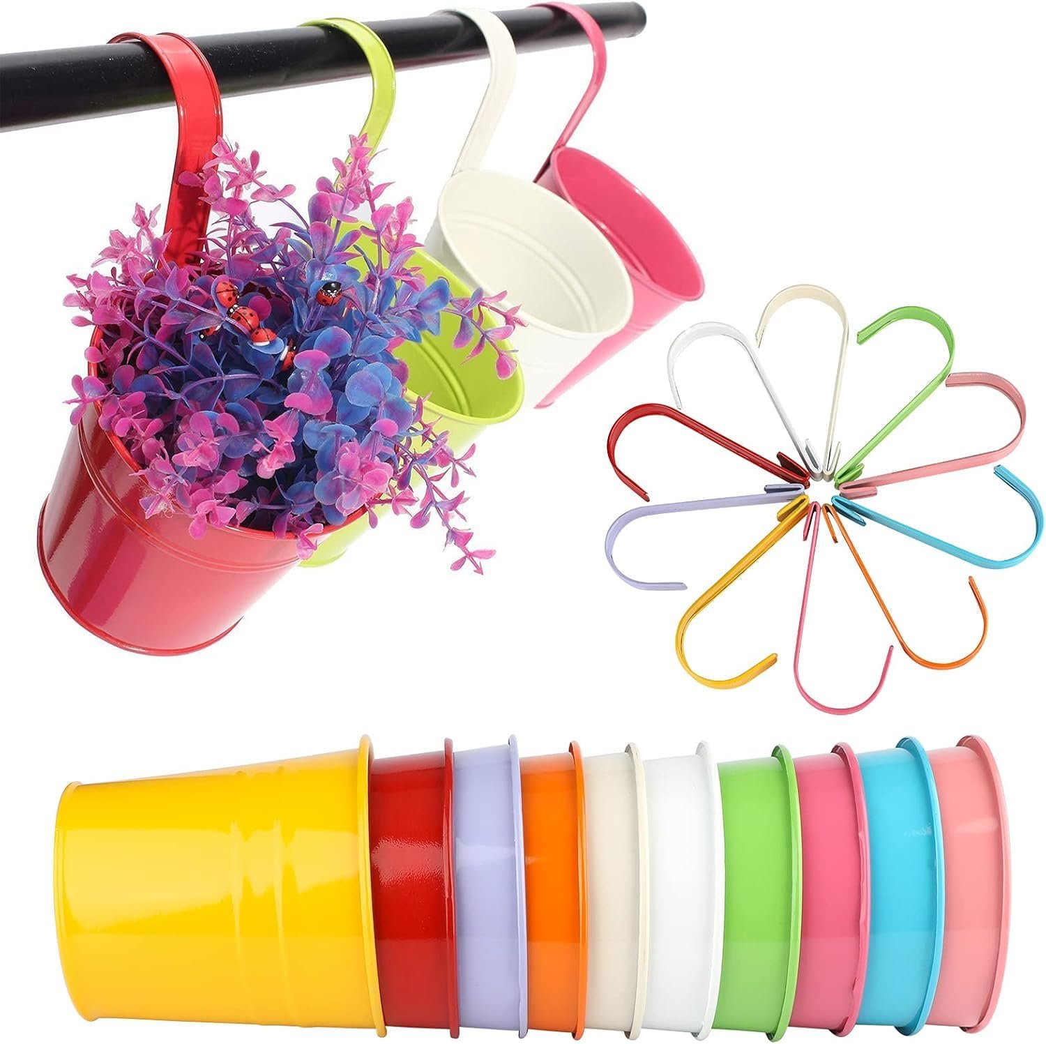 Підвісні квіткові горщики 10 шт метал з дренажним отвором різнокольорові, фото №1 Підвісні квіткові горщики 10 шт метал з дренажним отвором різнокольорові, фото №1