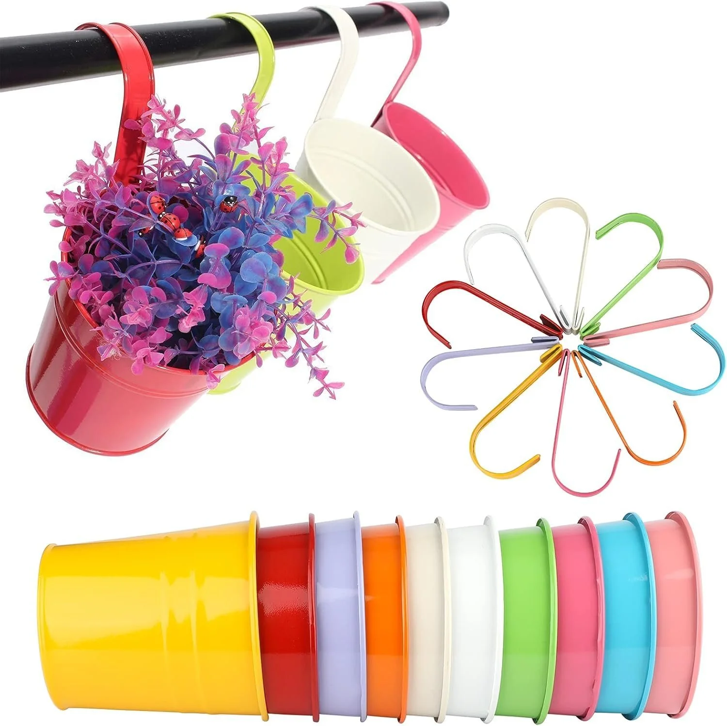 Подвесные цветочные горшки 10 шт металл с дренажным отверстием разноцветные, фото №1 Подвесные цветочные горшки 10 шт металл с дренажным отверстием разноцветные, фото №1