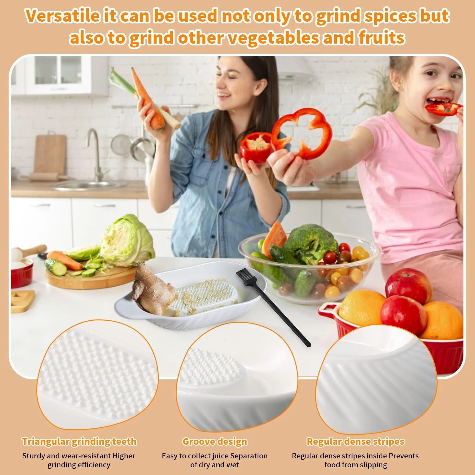 Овальна керамічна терка Apple, 20.5 x 9 см, з щіткою, фото №3