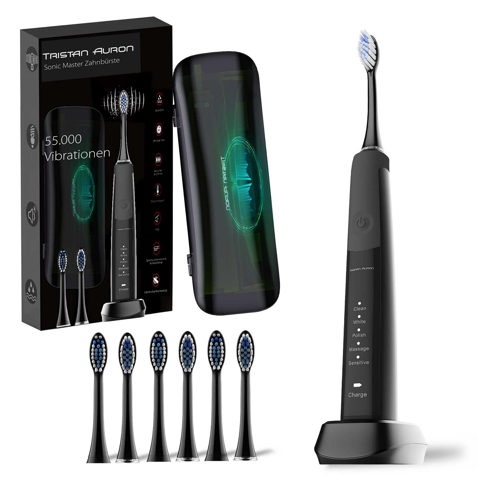 Звукова зубна щітка Tristan Auron SonicMaster 55 000 вібрацій 5 режимів Black, фото №1