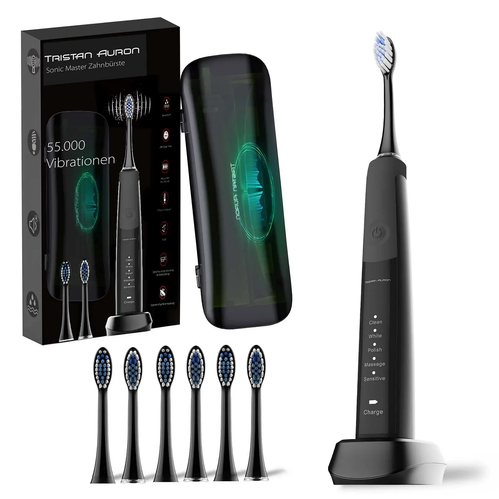 Звуковая зубная щетка Tristan Auron SonicMaster 55 000 вибраций 5 режимов Black, фото №1