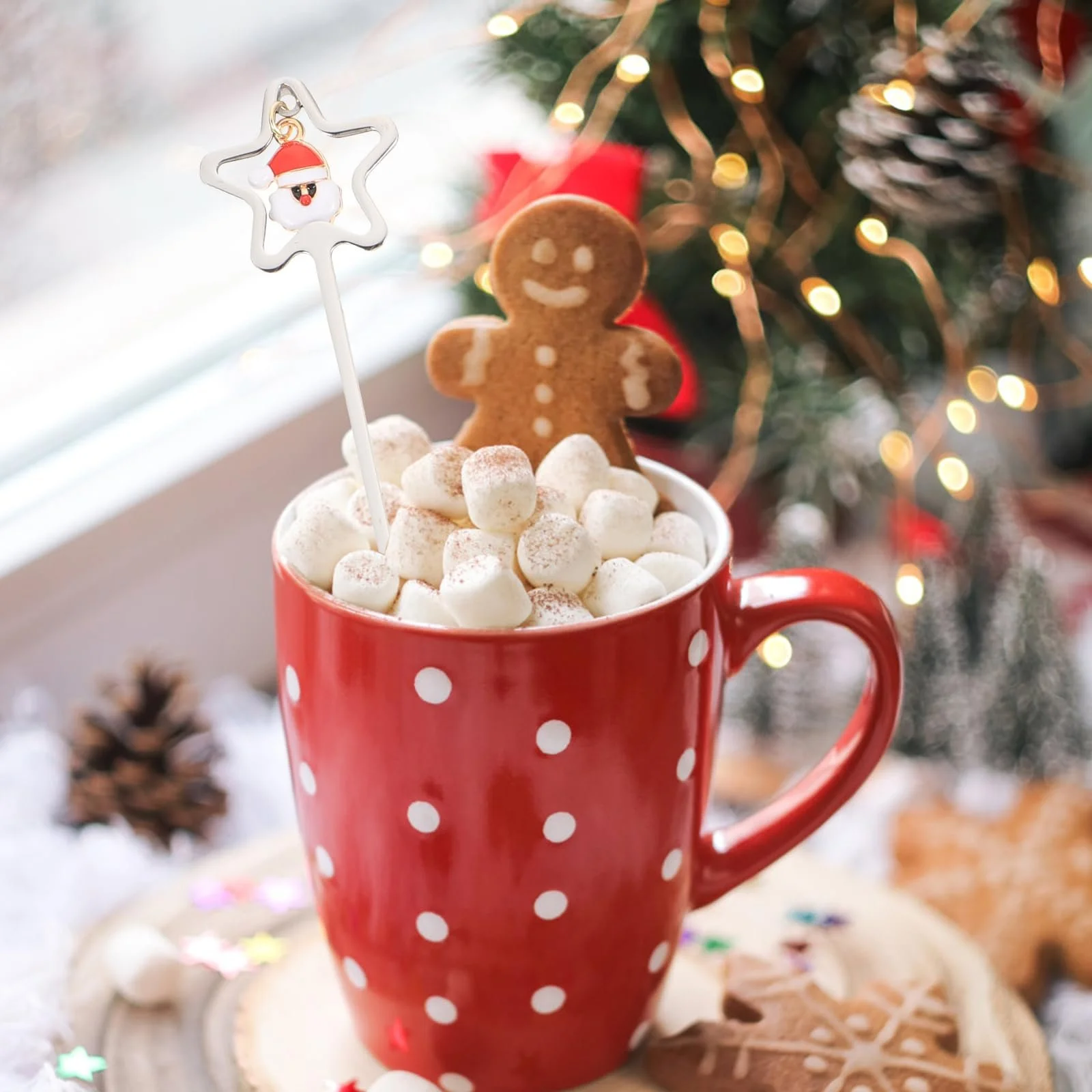 Набор рождественских ложек DOITOOL Серебристый, 4 шт Ложка из нержавеющей стали для перемешивания кофе, десертная ложка с подвеской для перемешивания напитков для смешивания джема (серебро), фото №2