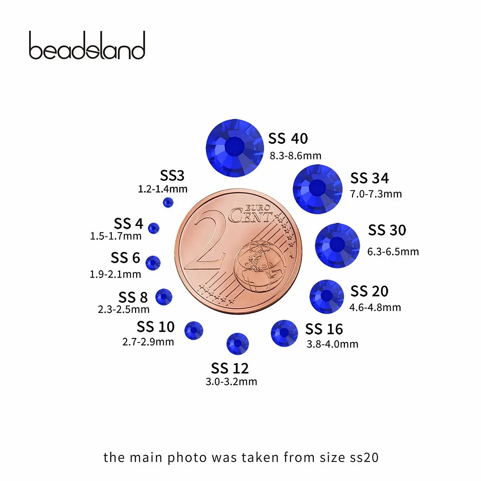 Стрази Плоскі Кристалічні Круглі SS30 (6.4-6.6 мм) Сапфір SS10/1440шт, фото №3