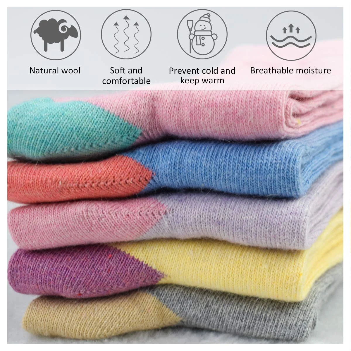 Жіночі вовняні шкарпетки La Dearchuu, теплі, 5 пар, дихаючі, розмір 35-40, фото №4