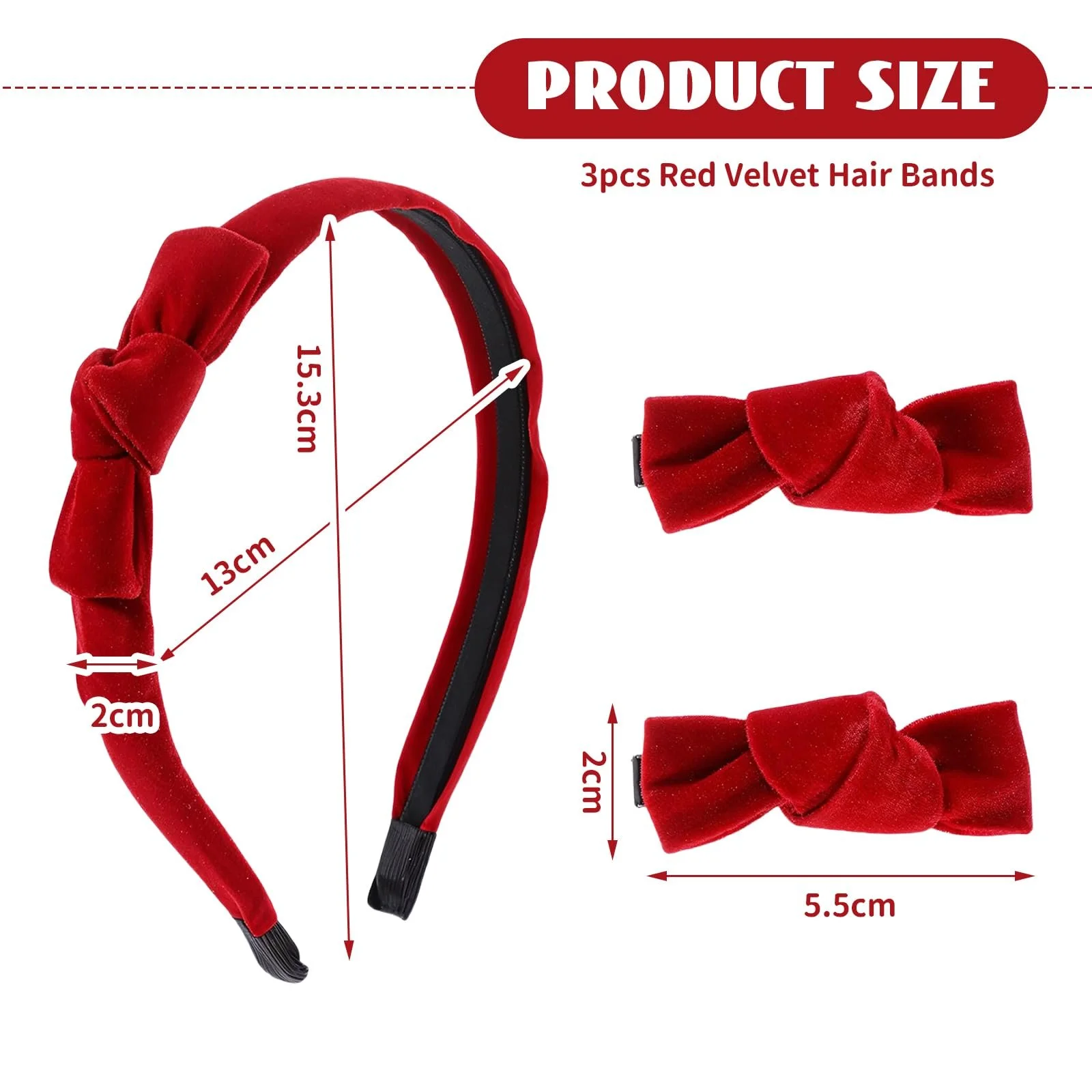 Набір: обруч і бантики з червоного вельвету, фото №2