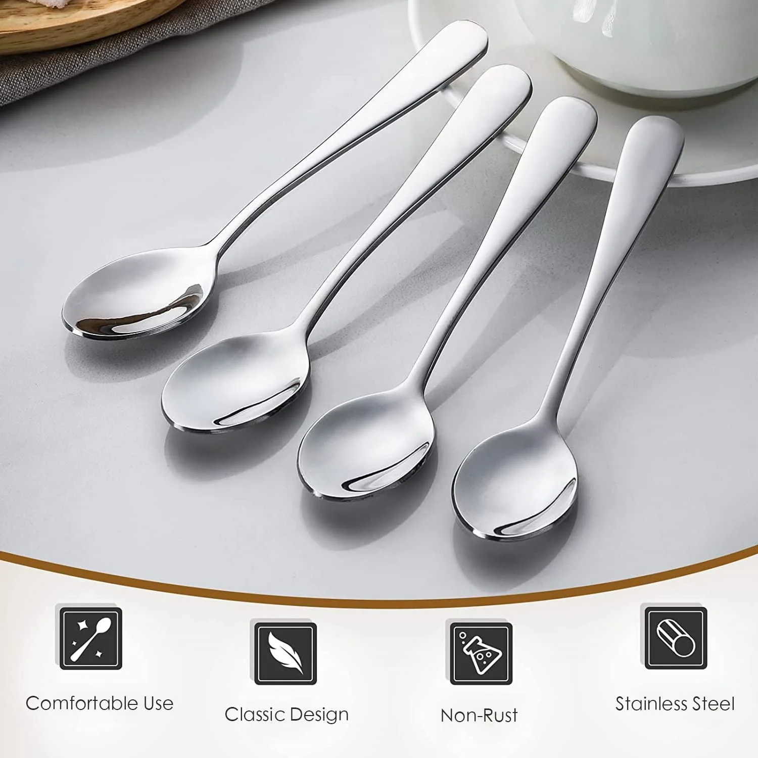 Ложки для еспресо Q&A, 12 штук, міні-ложка з нержавіючої сталі 10,6 см, яскрава, маленька, фото №3