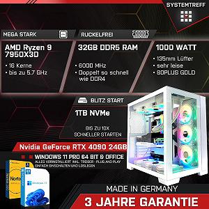 Системный блок SYSTEMTREFF High-End Gaming PC AMD Ryzen 9 7950X3D 16x5.7ГГц Nvidia GeForce RTX 4090 24ГБ DX12 1ТБ M.2 NVMe 32ГБ DDR5 RAM WLAN synthetic.ua - Фото 1
