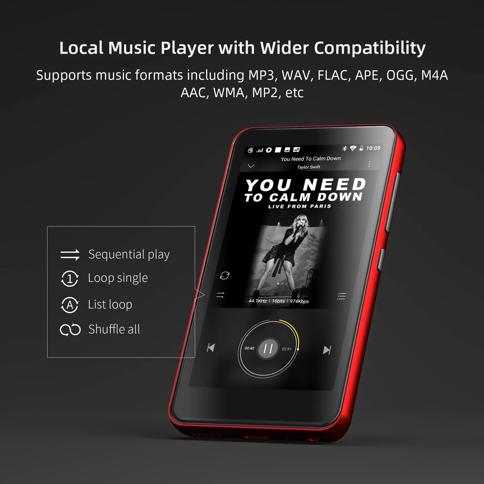 MP4 MP3 Плеер INNIOASIS G1 с Bluetooth и WiFi, 4-дюймовым сенсорным экраном, красный, фото №3
