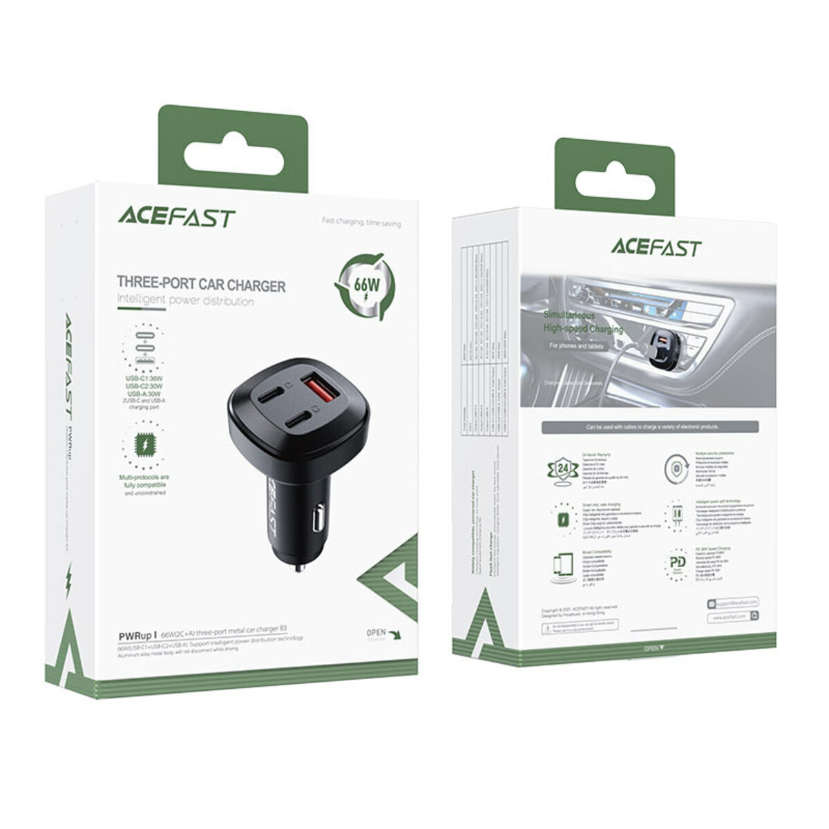 Автомобільний зарядний пристрій ACEFAST B3 66W(USB-C+USB-C+USB-A) three-port metal car charger, фото №3