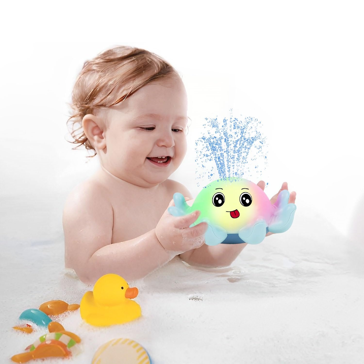 Іграшка для ванни Восьминіг з розпиленням води та світлом Синій, фото №7