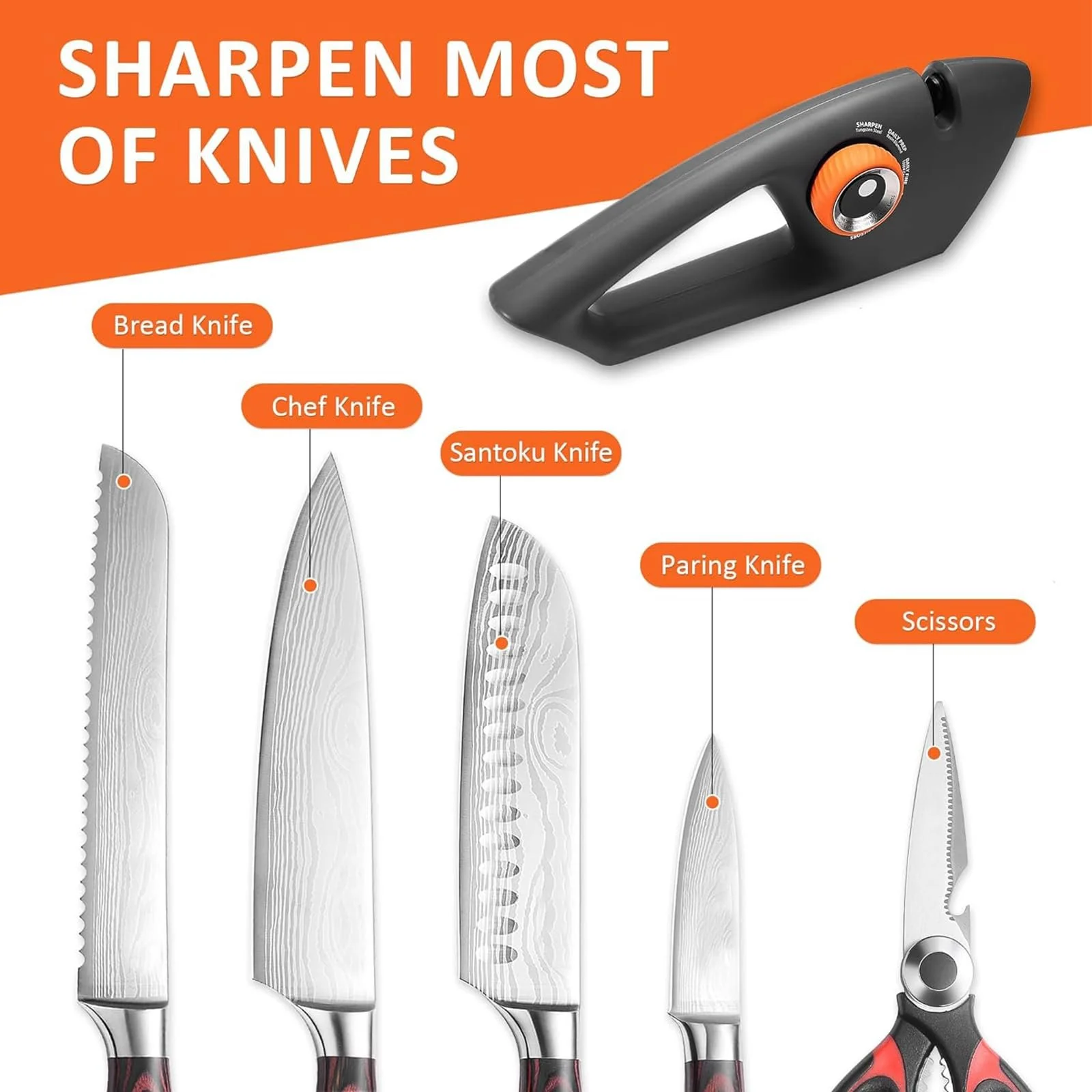 Ручна точилка для ножів 5-в-1 регульована алмазна та керамічна для ножиць та хлібних ножів, фото №8