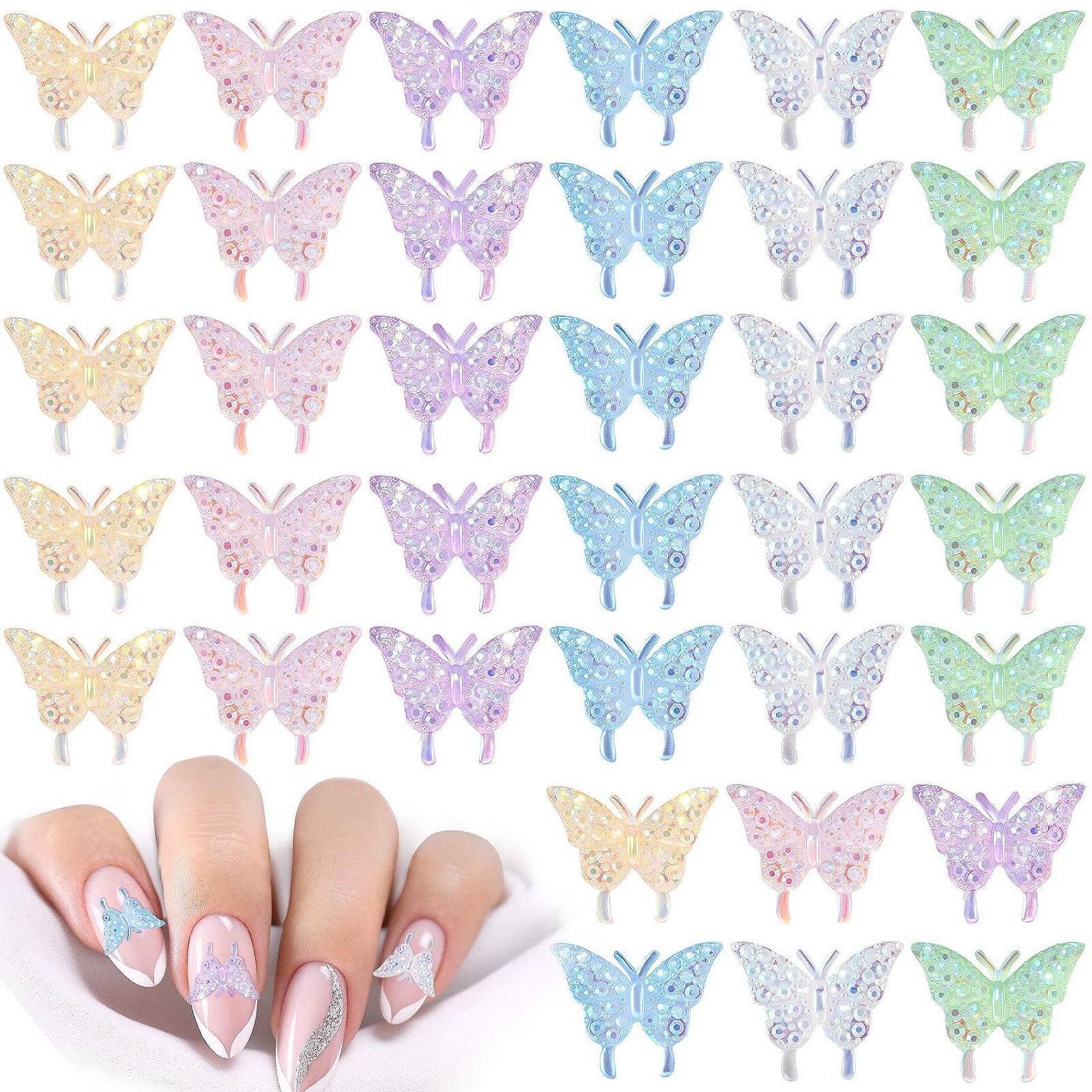 3D Украшения для ногтей Бабочки Розовый Фиолетовый Синий Зеленый Белый Желтый Стразы для ногтей Аврора Самоцветы, фото №1