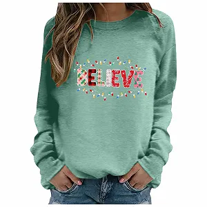 Женский Рождественский Свитер Легкий - Рождественский Свитер Женский Рождественский Свитшот без Капюшона Лонгслив Пуловер Лонгслив Рождественский Верх Круглый вырез Рождественская Рубашка Топы Женщины Девушки-подростки - Фото 1