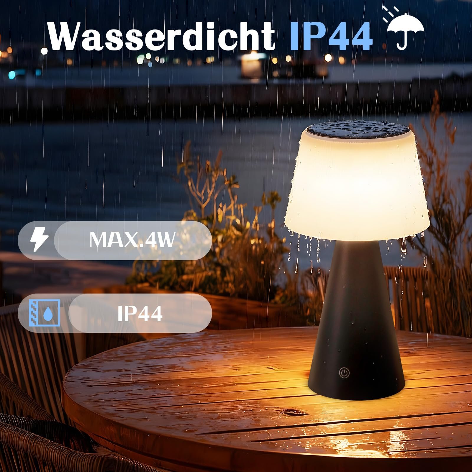 Настільна лампа LED Сонячна Бездротова USB-C Сенсорна Діммована 3000 K - 5000 K 3600 мАг Акумуляторна (Чорна), фото №6