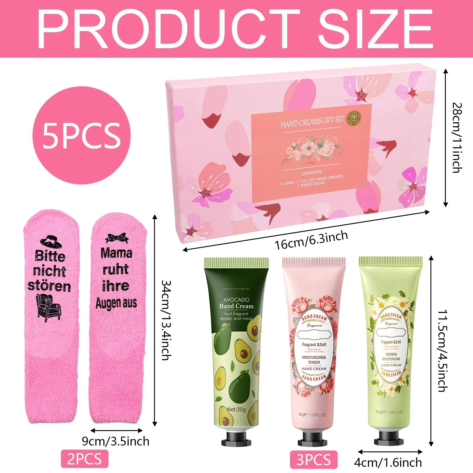Носки с надписью, 3 крема для рук для женщин, подарочный набор (A), фото №7