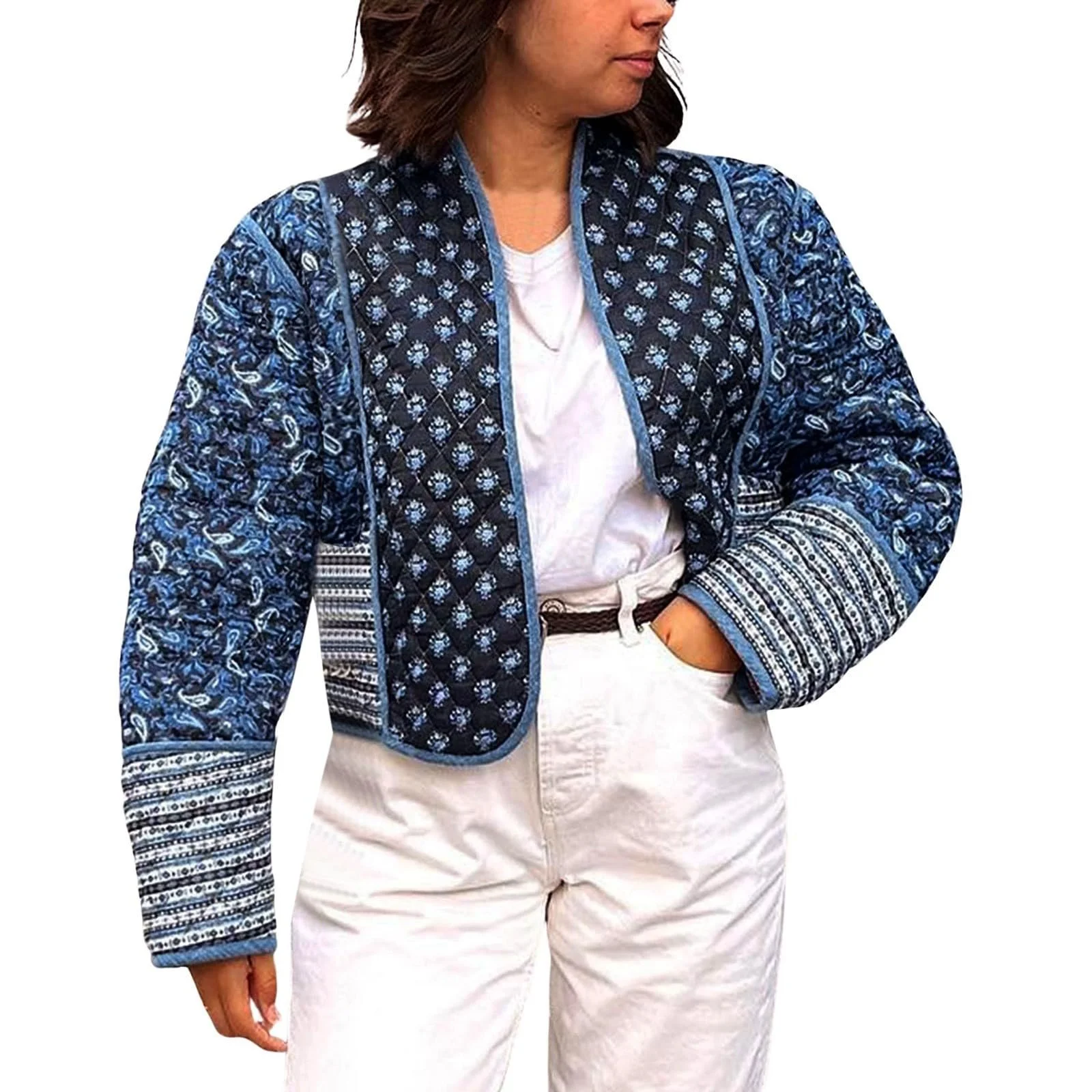 Жіноча куртка з квітковим принтом, укорочена, легка, вінтажна, фото №1 Жіноча куртка з квітковим принтом, укорочена, легка, вінтажна, фото №1