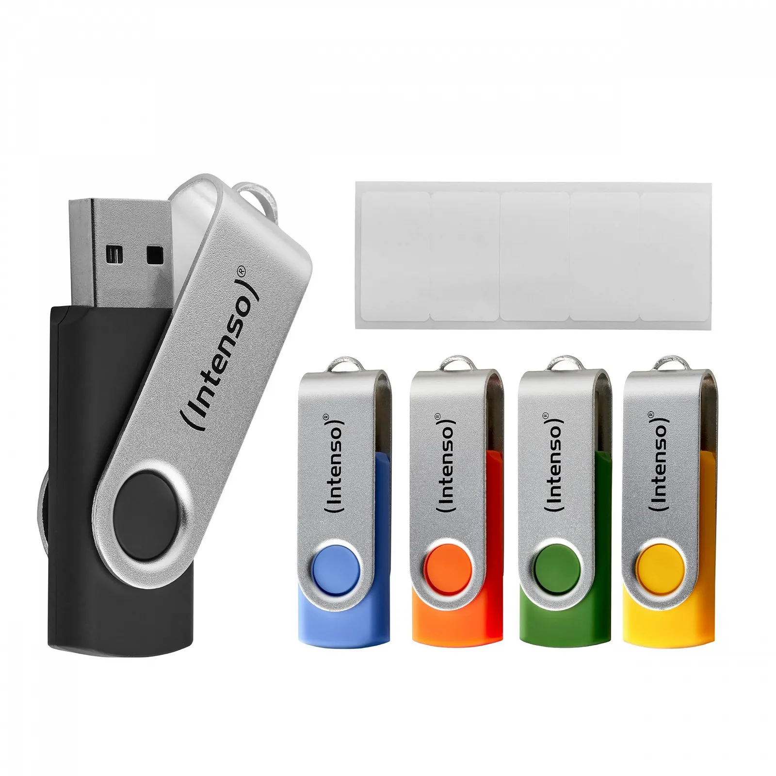 USB-накопичувач Intenso Office Line 5X 64 ГБ Super Speed USB-A 3.2 5 кольорів з металевим кронштейном та етикетками, фото №1 USB-накопичувач Intenso Office Line 5X 64 ГБ Super Speed USB-A 3.2 5 кольорів з металевим кронштейном та етикетками, фото №1