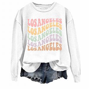 Свитшот Los Angeles Принт, женский, с буквами, графика колледжа, свободный крой, аккуратный круглый вырез горловины, одежда, повседневный, Калифорния, большого размера, худи для тренировок, винтажный, однотонный - Фото 1