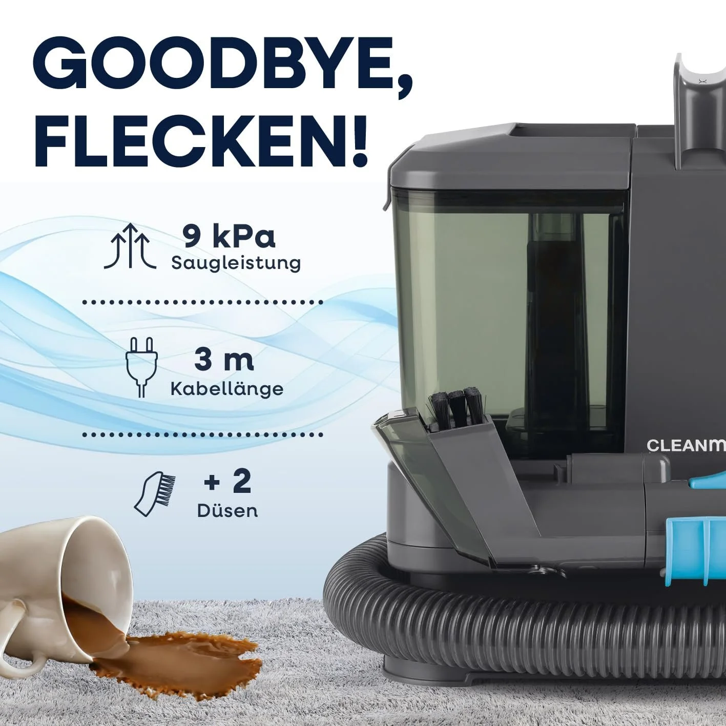 Очисник для оббивки та килимів CLEANmaxx Compact 3-в-1 Подвійна система баків, фото №2