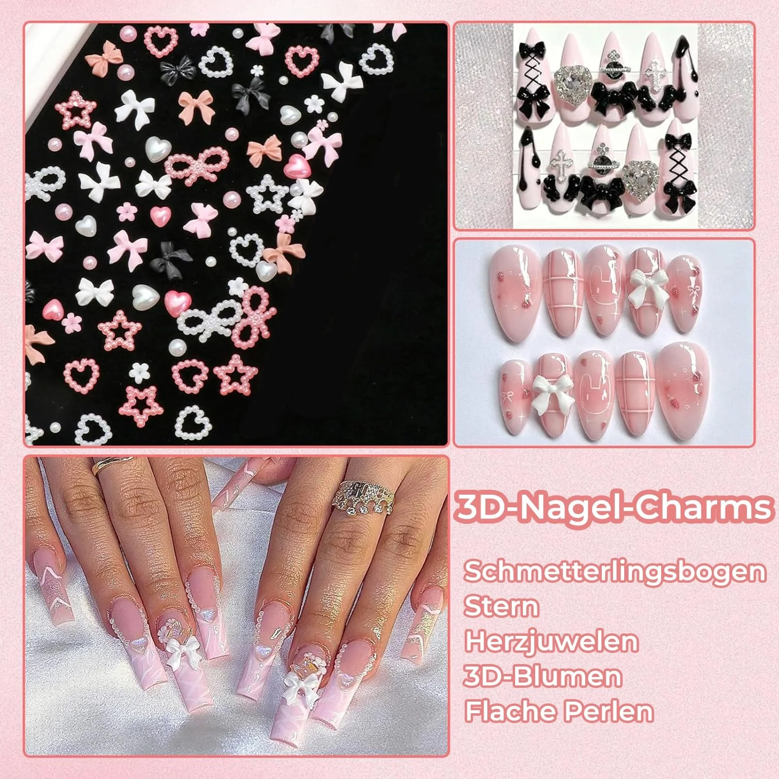 Набор украшений для ногтей 3D Flower Bows Resin Pink White, фото №6