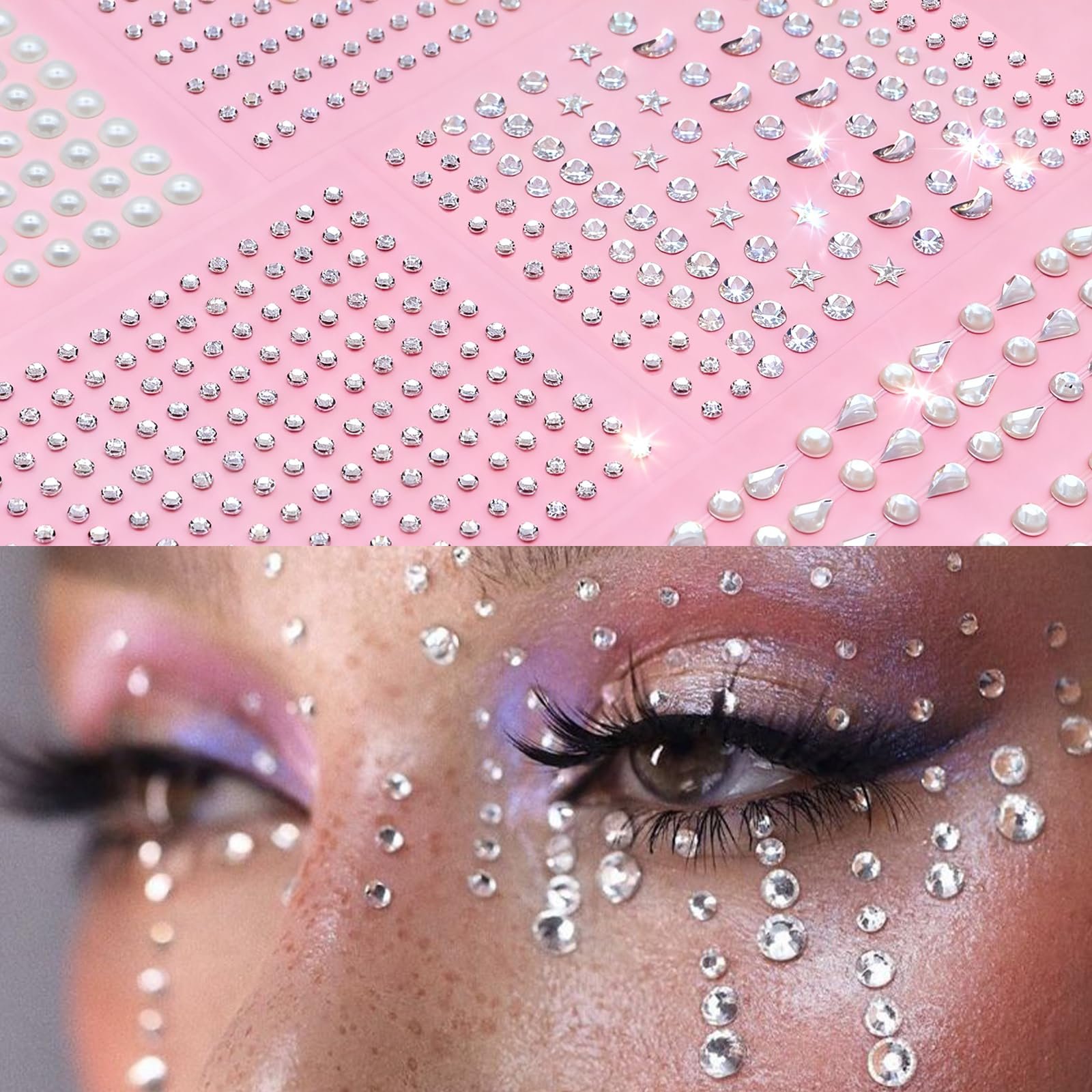 Блестки SPOKKI Камни для лица Блестки для лица Самоклеящиеся 792 шт Стразы Самоклеящиеся бусины для лица Глаза Тело Ногти для фестиваля Карнавал Макияж DIY Хэллоуин Рождественские украшения, фото №5