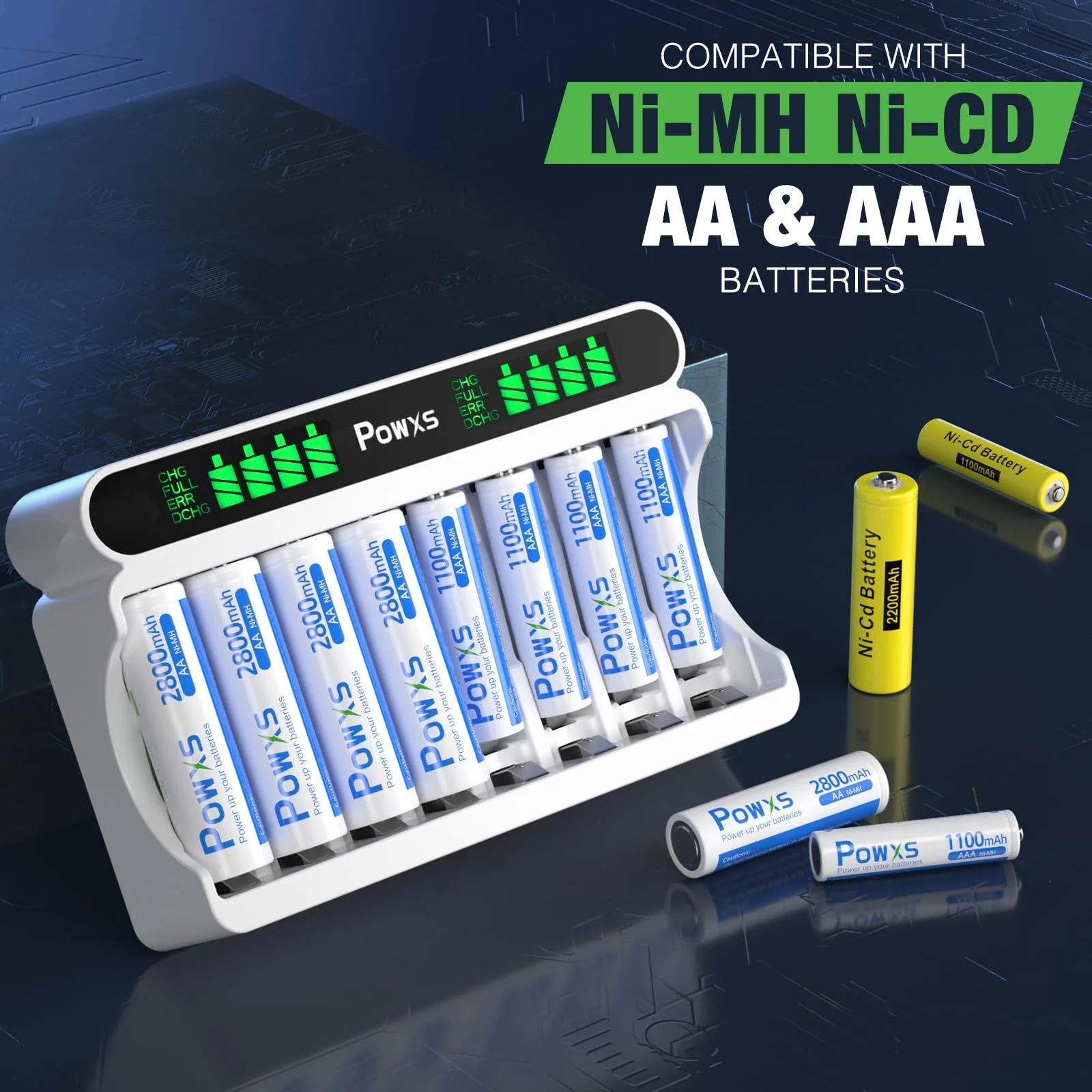 Зарядний пристрій для акумуляторів NI-MH NI-CD AA/AAA POWXS на 8 слотів із РК-дисплеєм, фото №3