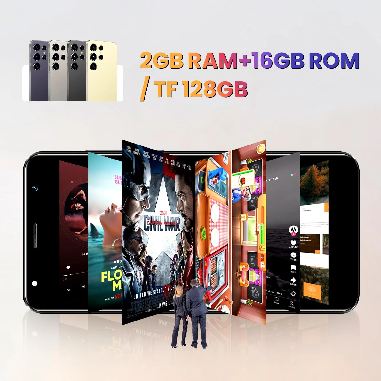 Смартфон 4G LTE 2/16 ГБ 6.3" Android Beige, фото №4