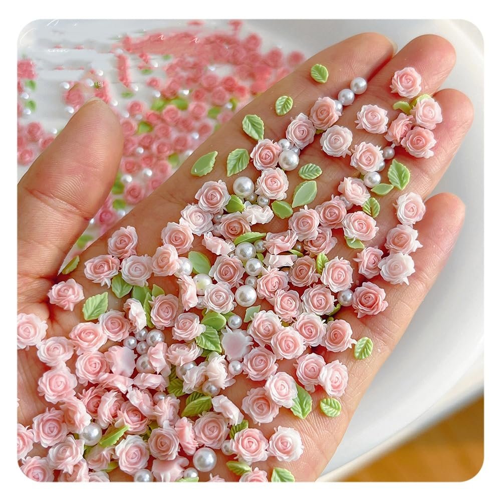 Украшения для ногтей Rose с жемчугом 3D Смола Камелия Цветок Розы Украшение для ногтей Смешанный Размер Цветы Подвески Стразы для ногтей Аксессуары для ногтей для Искусства Ногтей, DIY Чехол для мобильного телефона, Рождество, фото №2