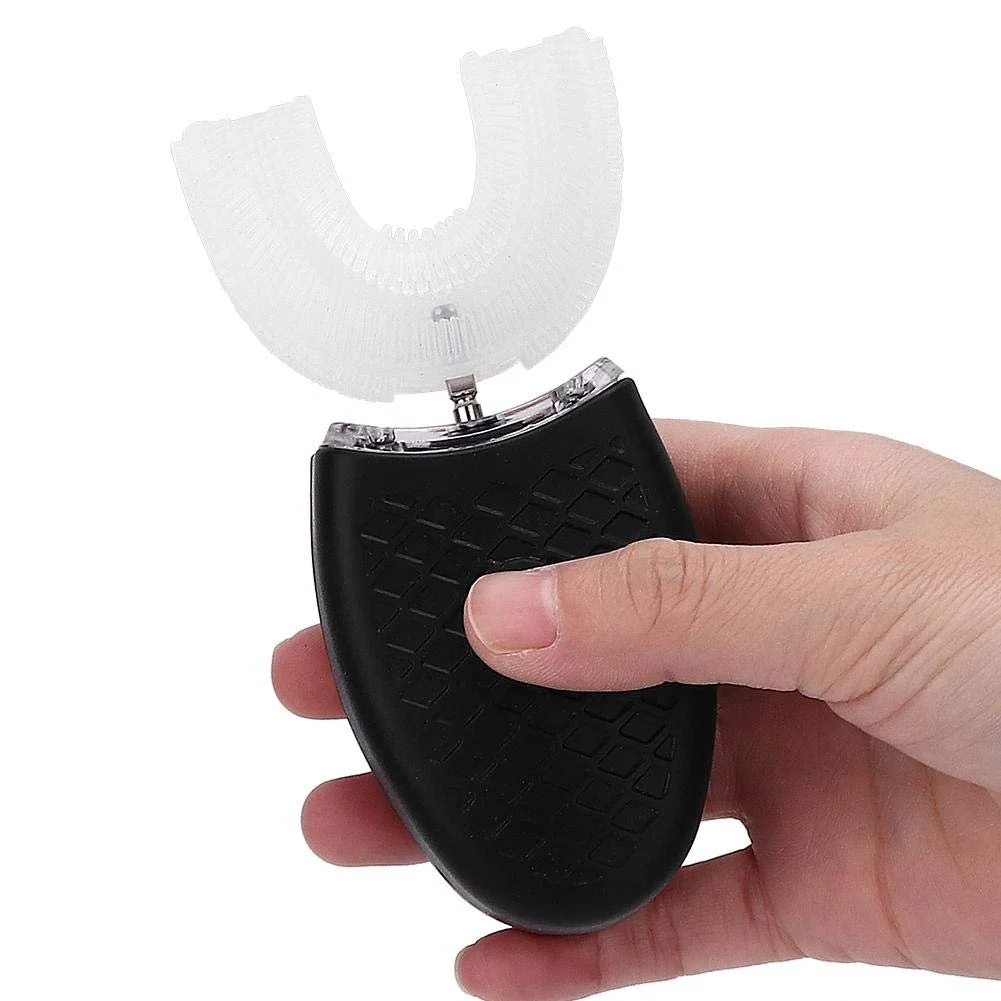 Электрическая зубная щетка U-образная для взрослых Автоматическая Отбеливание Blu-ray Черная, фото №2