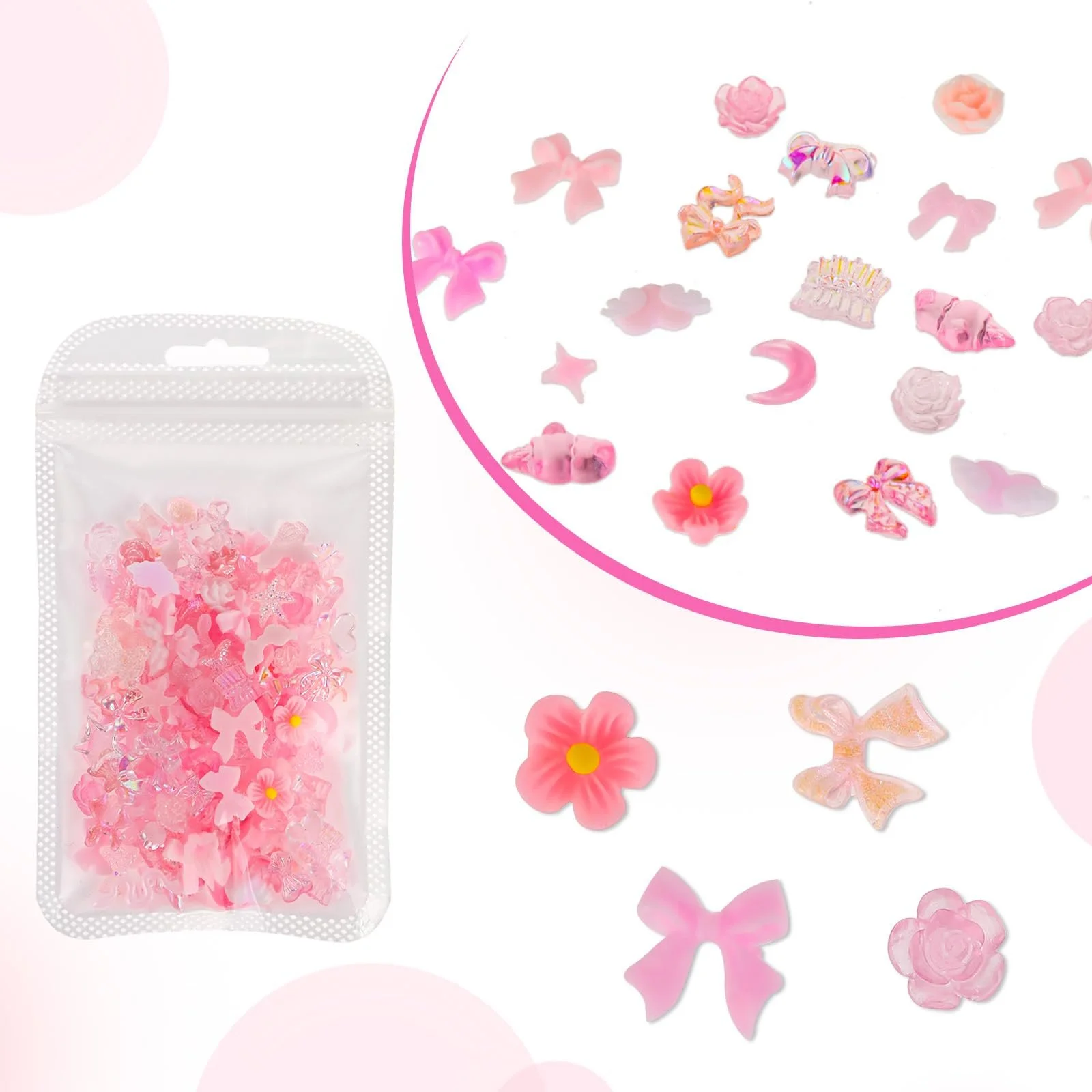 Украшения для ногтей Giantree, Разные формы, Сердце Бантик Бисер, 100 шт., 3D Подвески для ногтей, Набор украшений для ногтей, Ювелирные изделия для маникюра своими руками (Розовый), фото №2