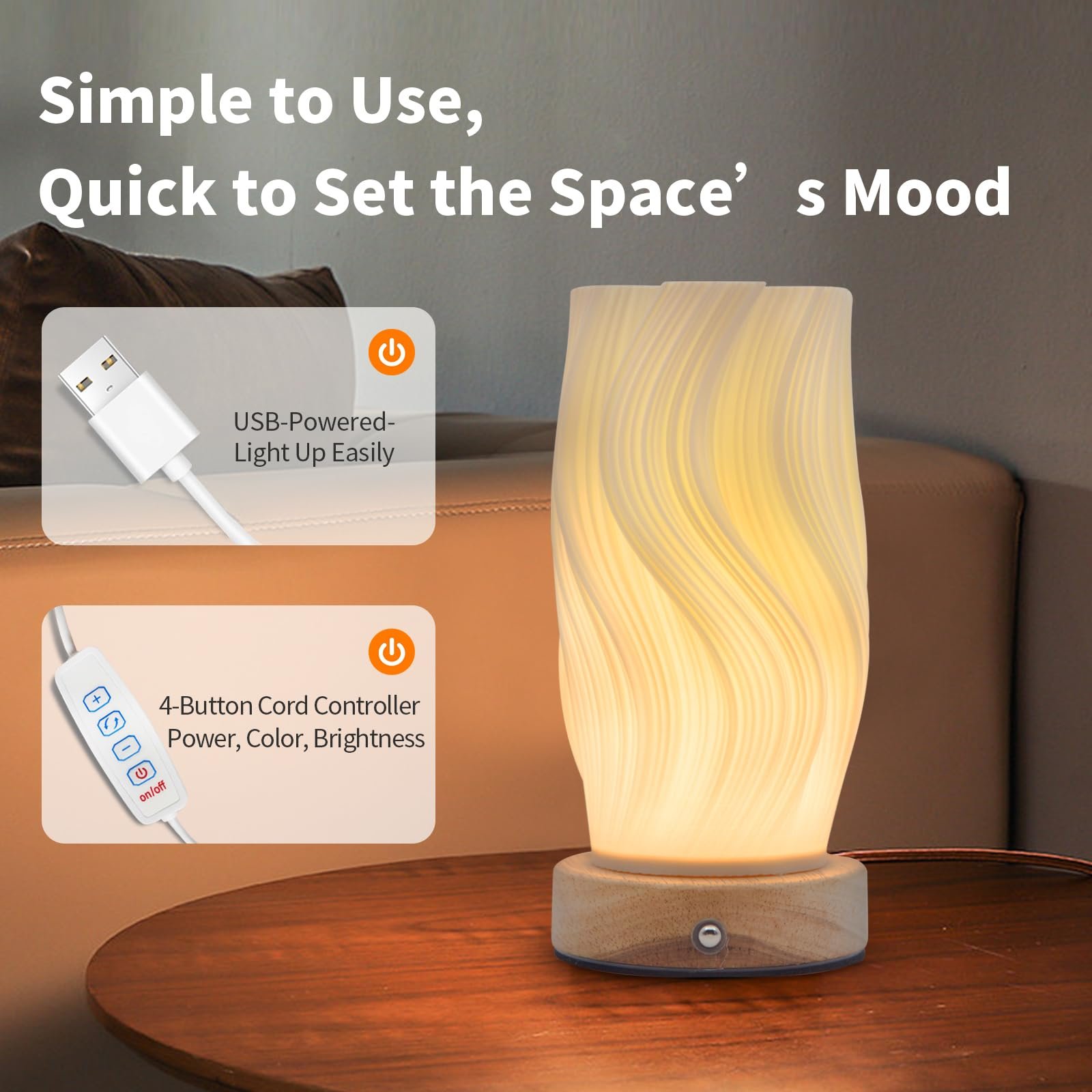 Настільна лампа FANSIR Medium Breeze A Wooden Base 9-Level Dimmable USB PLA Lampshade, фото №5