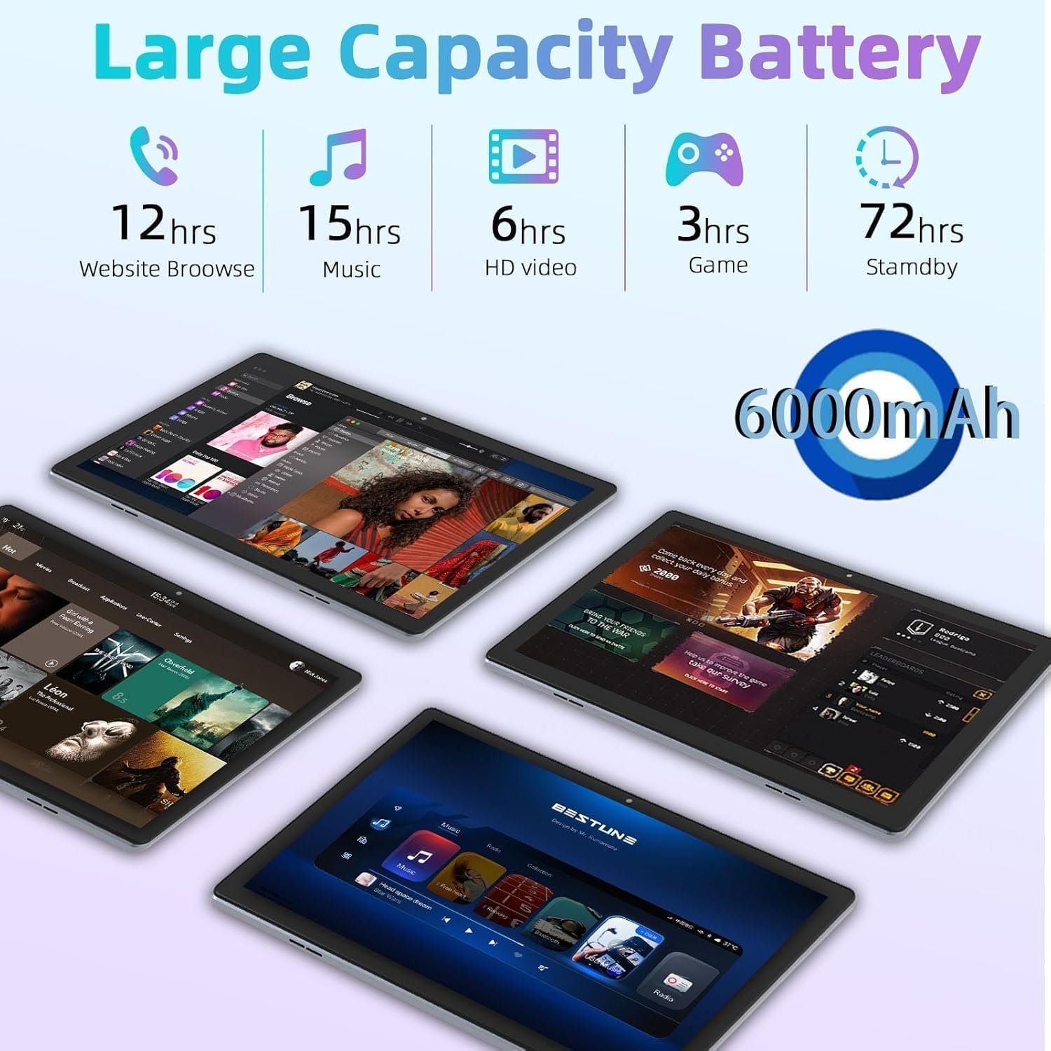 Планшет 10.1" XUEMI X3 6+6/128GB 8 ядер Android 13 6000 mAh Розовый, фото №6
