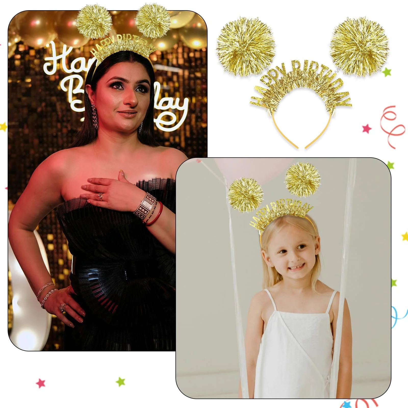 Обруч З Днем народження Golden "Happy Birthday", фото №5