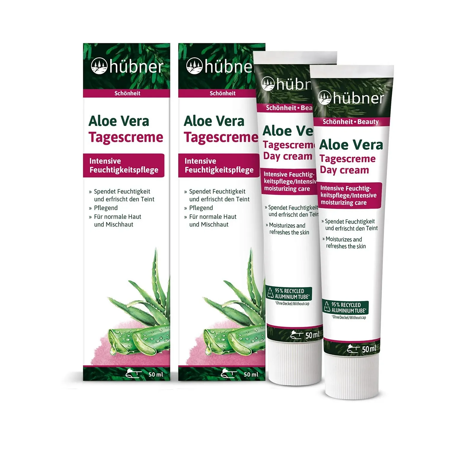 Денний крем hübner Aloe Vera зволожувальний з алое вера та пантенолом для сухої та чутливої шкіри 2 x 50 мл, фото №1 Денний крем hübner Aloe Vera зволожувальний з алое вера та пантенолом для сухої та чутливої шкіри 2 x 50 мл, фото №1