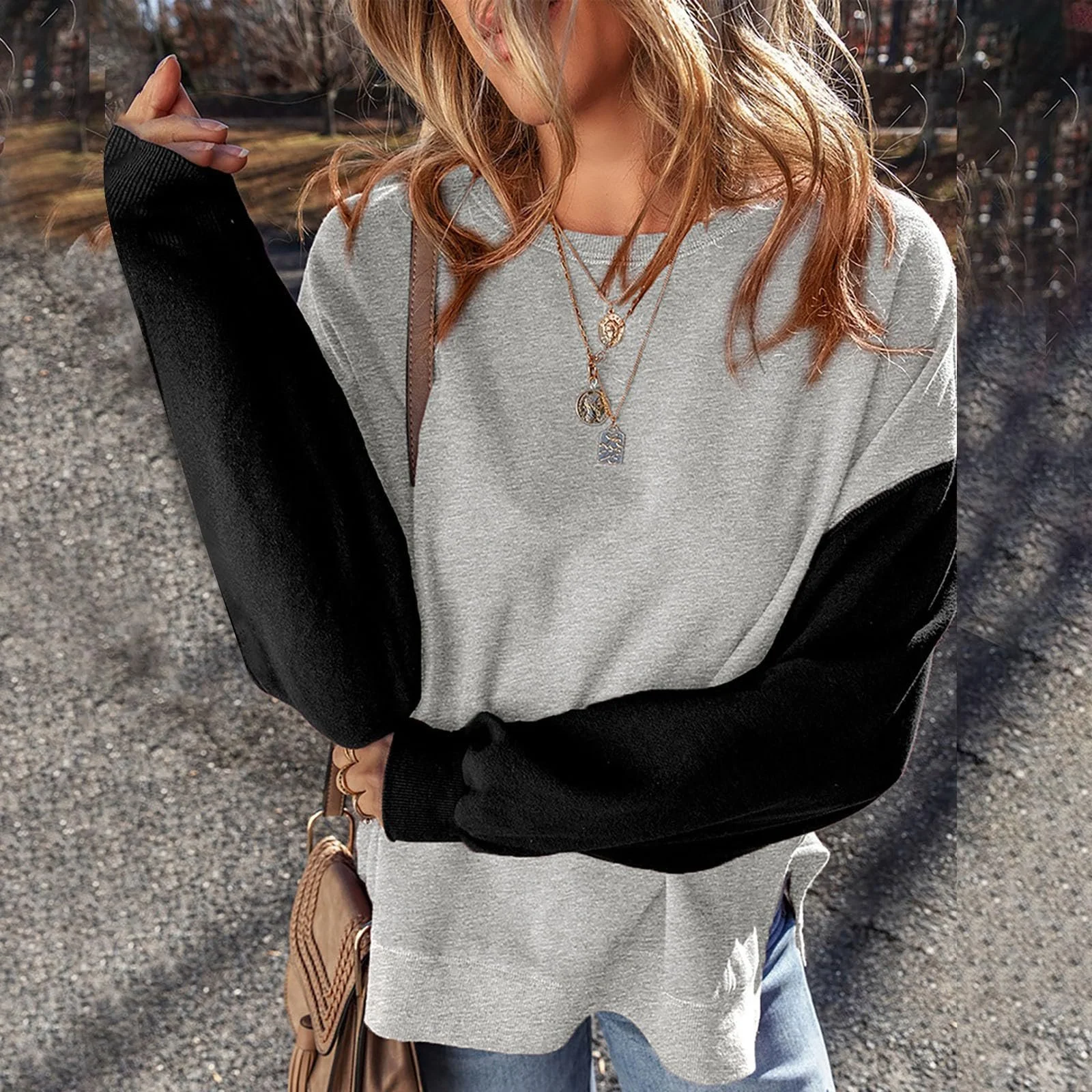 Рождественский свитшот Женский Теплый Удобный Зимний Свободный Ленивый Круглый вырез Худи Цветная мозаика, фото №4