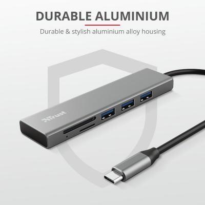 Концентратор Trust HALYX FAST 3USB+CARD READER USB-C ALUMINIUM 24191_TRUST, фото №5