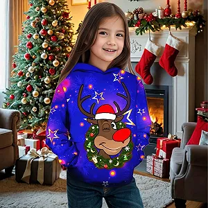 Худі Різдвяне для дівчаток з принтом оленя, тепла флісова synthetic.ua - Фото 1