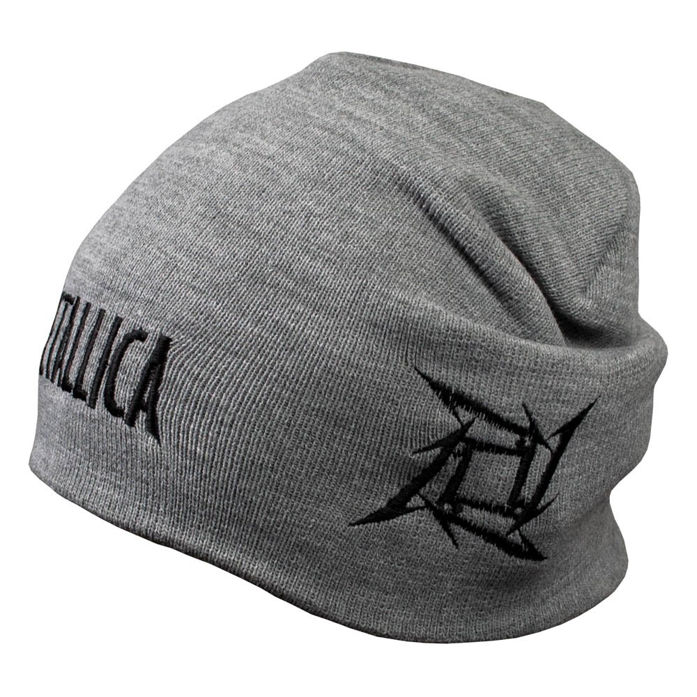 Шапка бини с вышивкой METALLICA Logo серая, фото №3