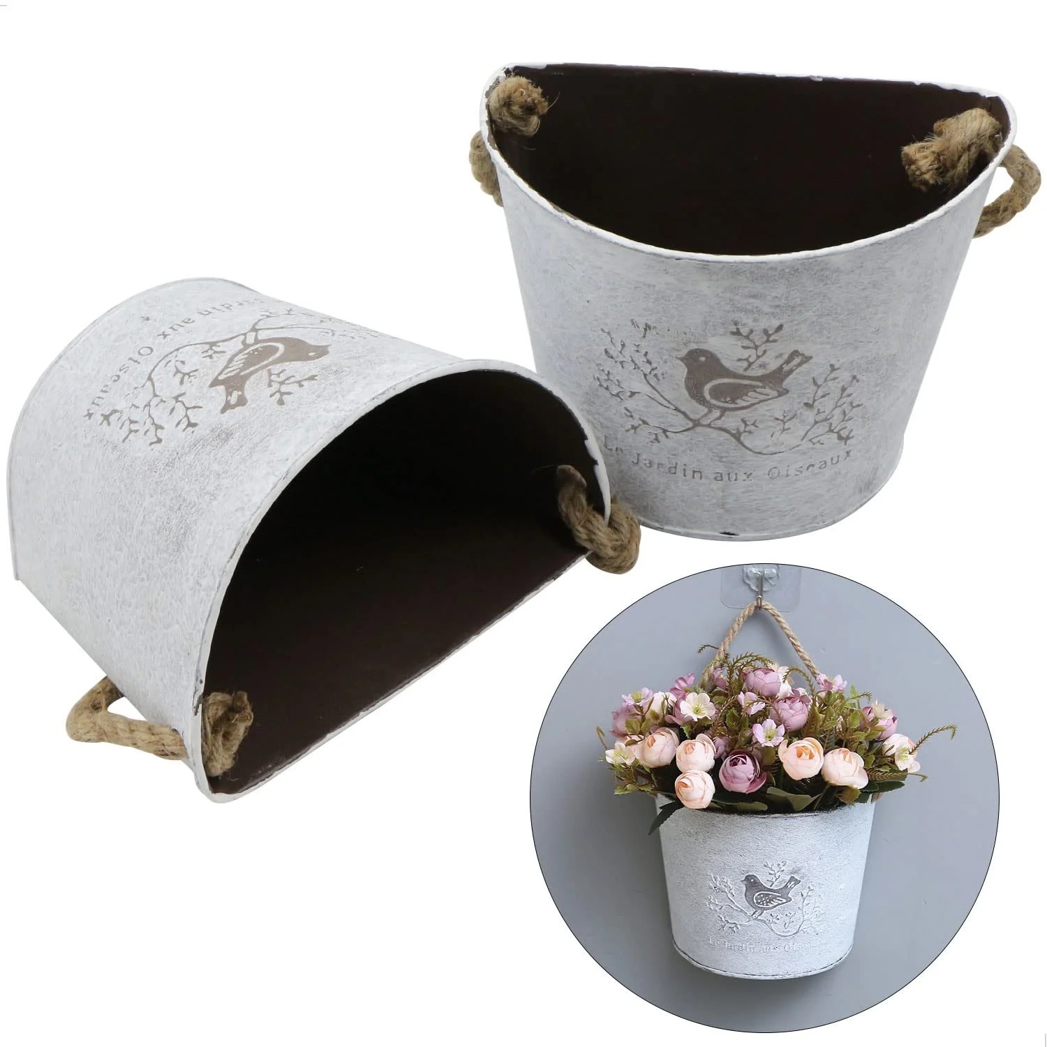 Підвісні кошики для квітів Настінні напівкруглі вази в стилі ретро, 2 шт., Білий, фото №5