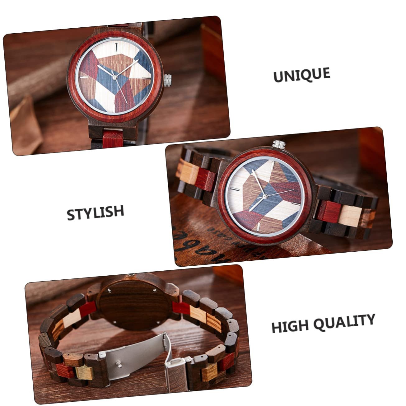 Деревянные часы Healvian Кварцевые Уникальный дизайн Деревянный ремешок, фото №4