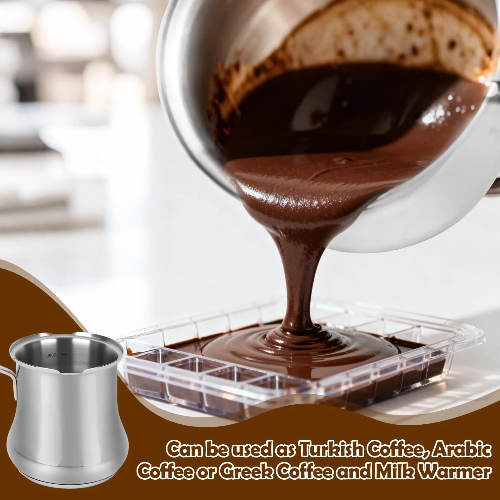 Турка 500 мл, Турка для арабської кави, Індукційна турка з нержавіючої сталі 18/10, фото №5