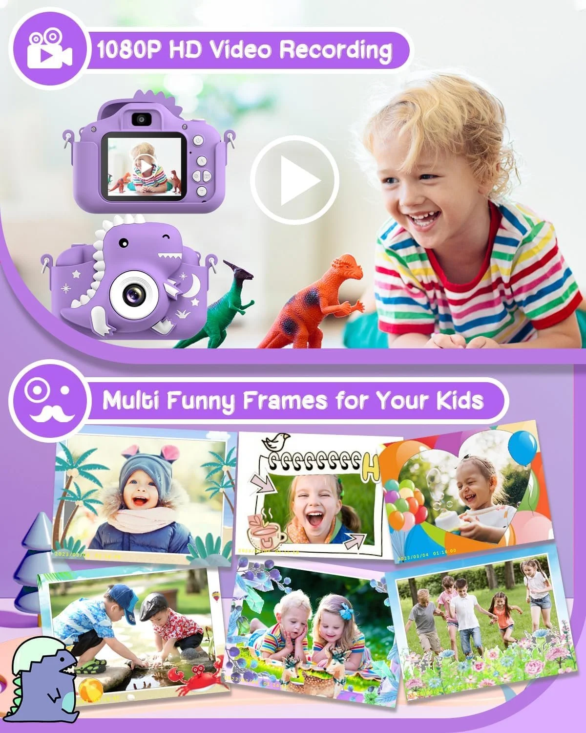 Дитячий фотоапарат GREENKINDER / 2" / 20 MP / Full HD / 32GB SD Card / Фіолетовий, фото №5